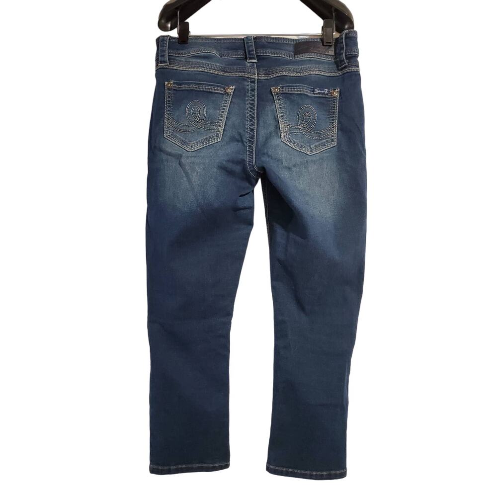 Seven7 Thick Stitch Mid Rise Dark Stone Wash Capris Womens Size 4 Cropped Blue - Picture 2 of 11